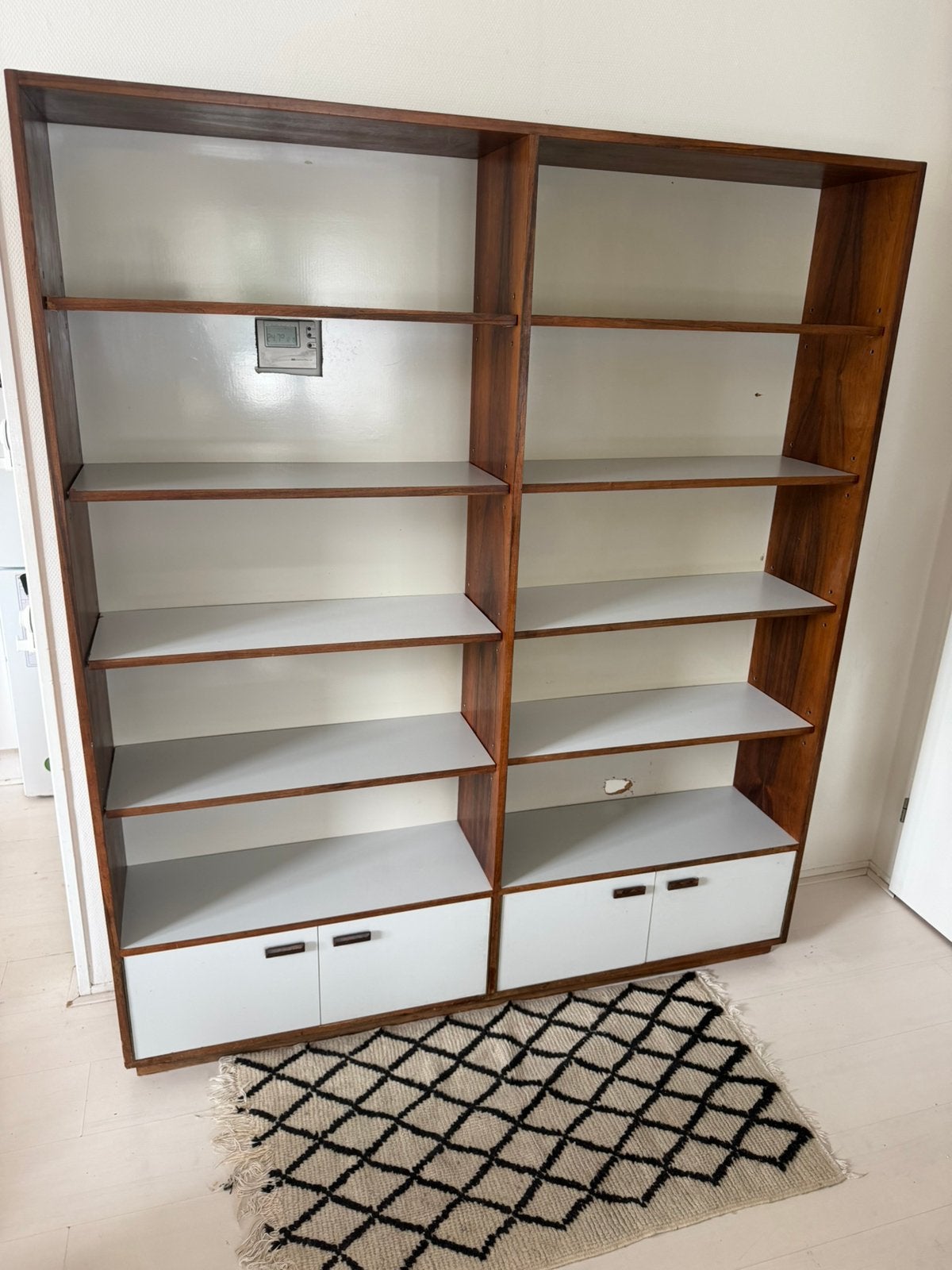 Vintage Retro Boekenkast (teak, fineer) 160 x 185, Huis en Inrichting, Kasten | Vitrinekasten, Ophalen, 150 tot 200 cm, Vintage