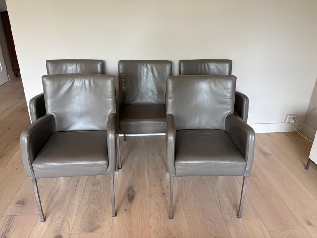 5 x leren eetkamerstoelen gratis, Huis en Inrichting, Stoelen, Ophalen, Gebruikt, Vijf, Zes of meer stoelen