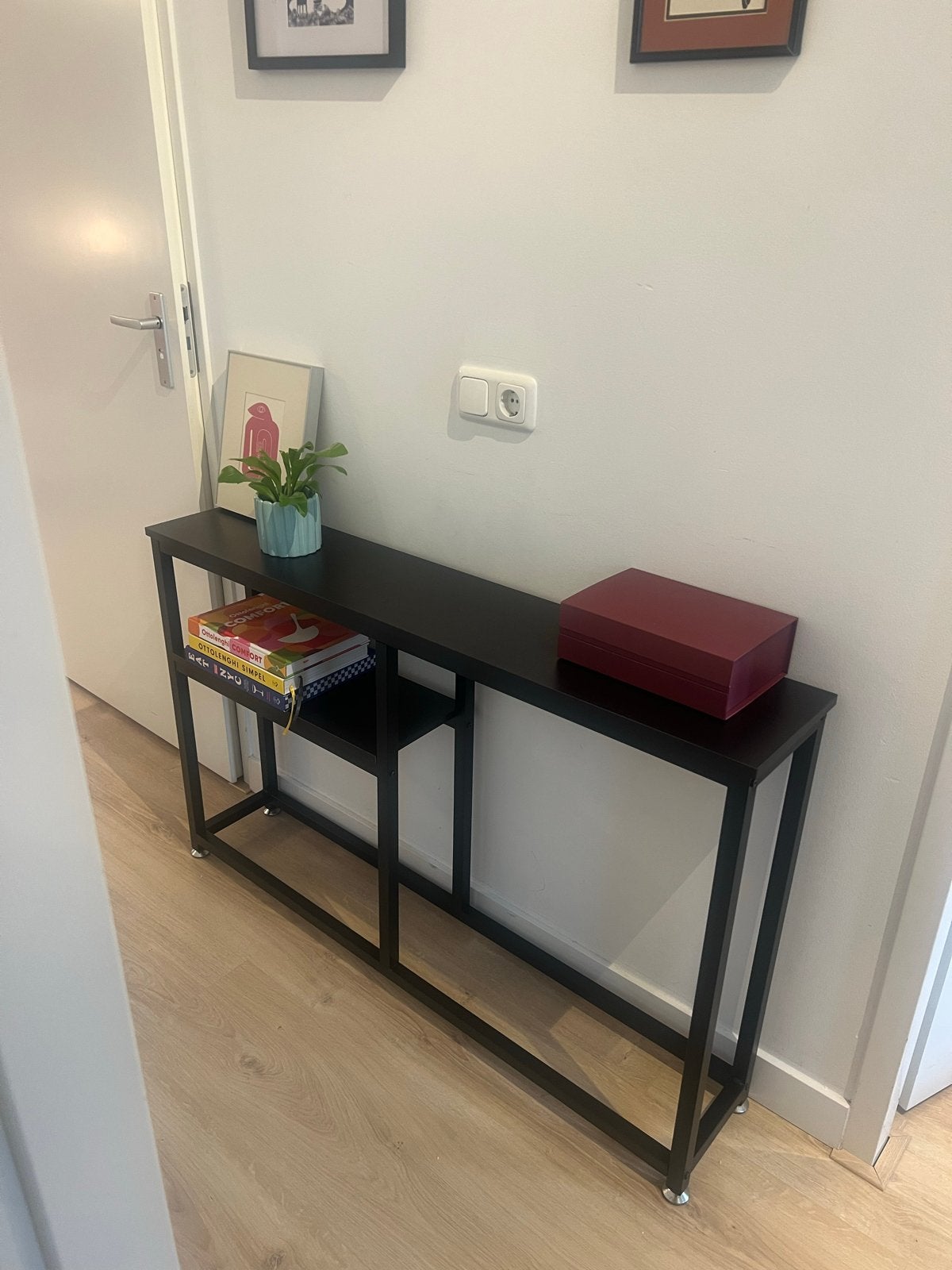 Zwarte smalle consoletafel/sidetable/halmeubel, Ophalen, Gebruikt, 100 tot 150 cm, Minder dan 25 cm