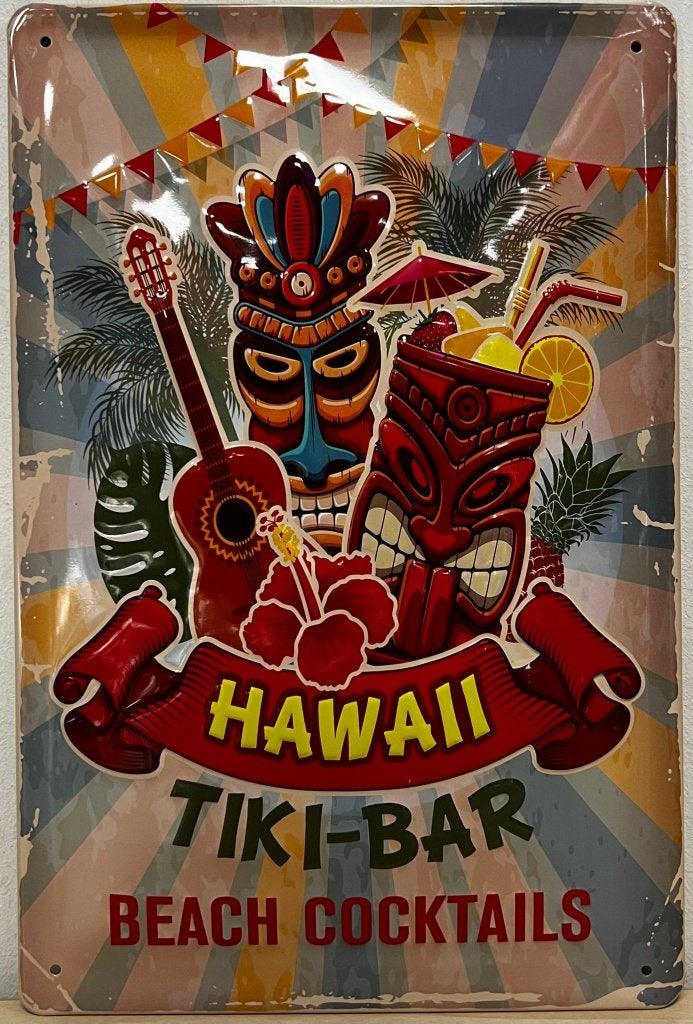 Hawaii Tiki Bar Beach relief reclamebord van metaal wanddeco, Info@deconoord.nl, Deco Noord, Nieuw, Ophalen of Verzenden