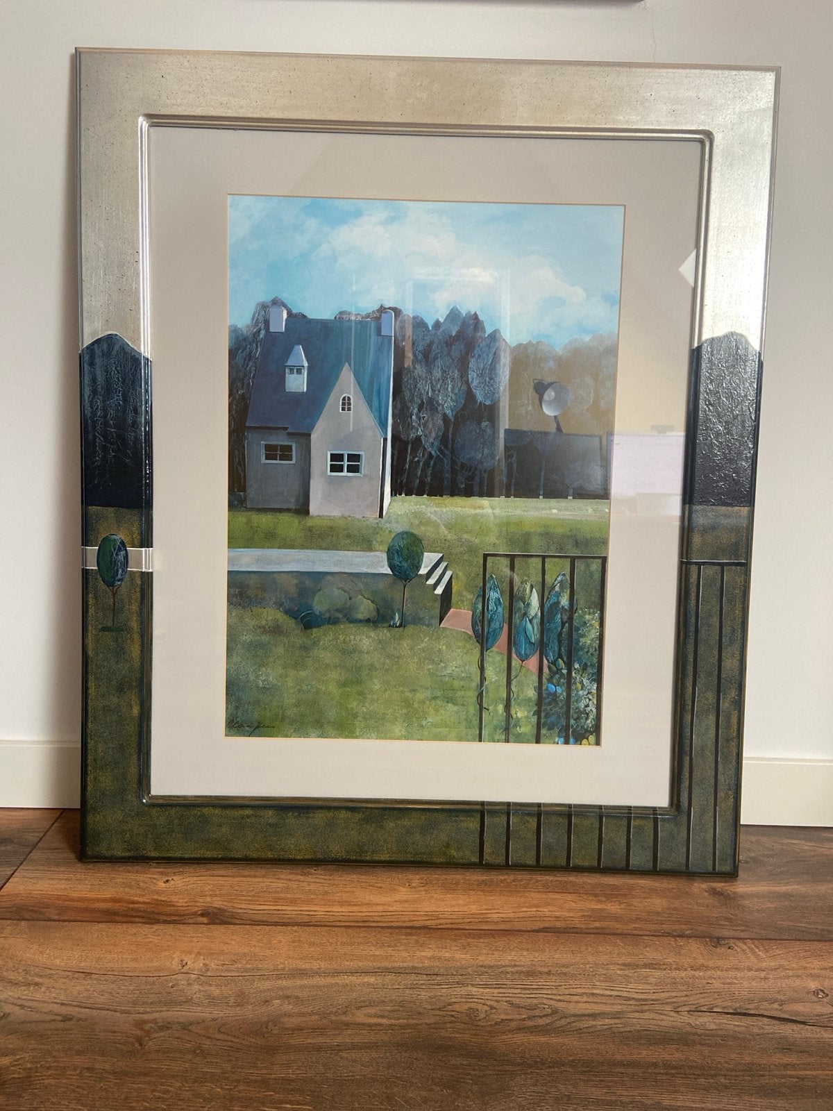 Schilderij Brigitte Claußen - Huis met tuin, Giclée, Achter glas, Overige materialen, Landschap