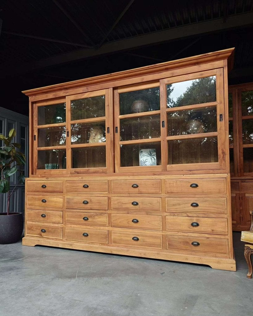 Prachtige teak apothekerskast | Laboratorium kast  #0795, Gebruikt, -, 200 cm of meer, -