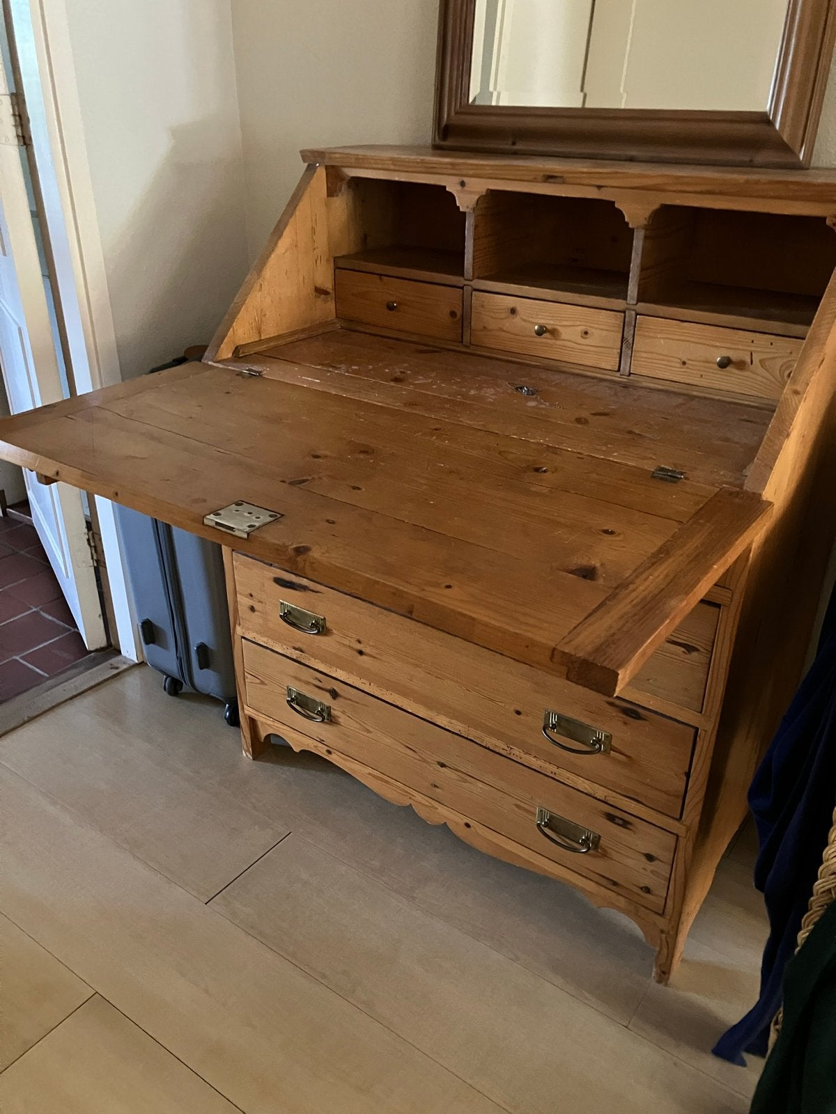 Grenen Secretaire met 3 Laden - 193x87x50 cm, Huis en Inrichting, Kasten | Secretaires, Ophalen, Gebruikt