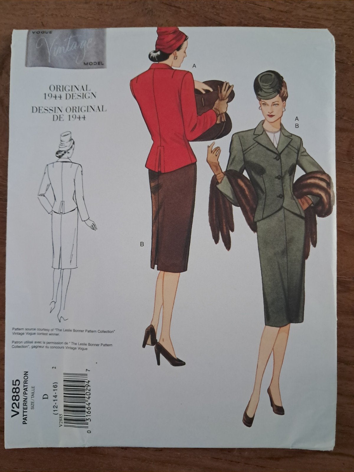 Vogue 2885 naaipatroon voor vintage 1944 mantelpak, Ophalen of Verzenden, Nieuw, Vrouw, Overige merken
