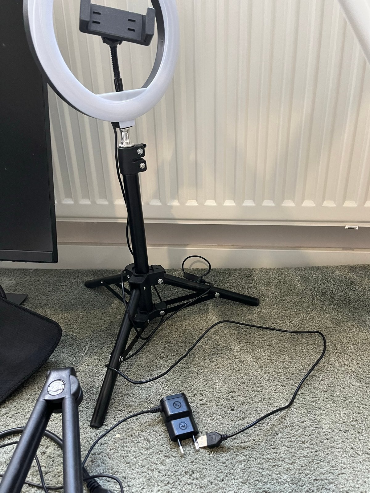 Complete Streaming Set: Ringlamp, Microfoon, Monitor & Hoofd, Ophalen, Zo goed als nieuw