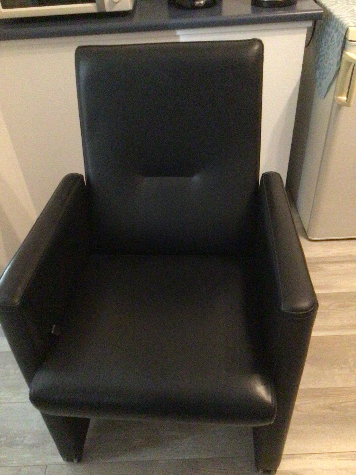 4 lederen eetkamer fauteuils, Ophalen, Gebruikt, Zwart, Leer