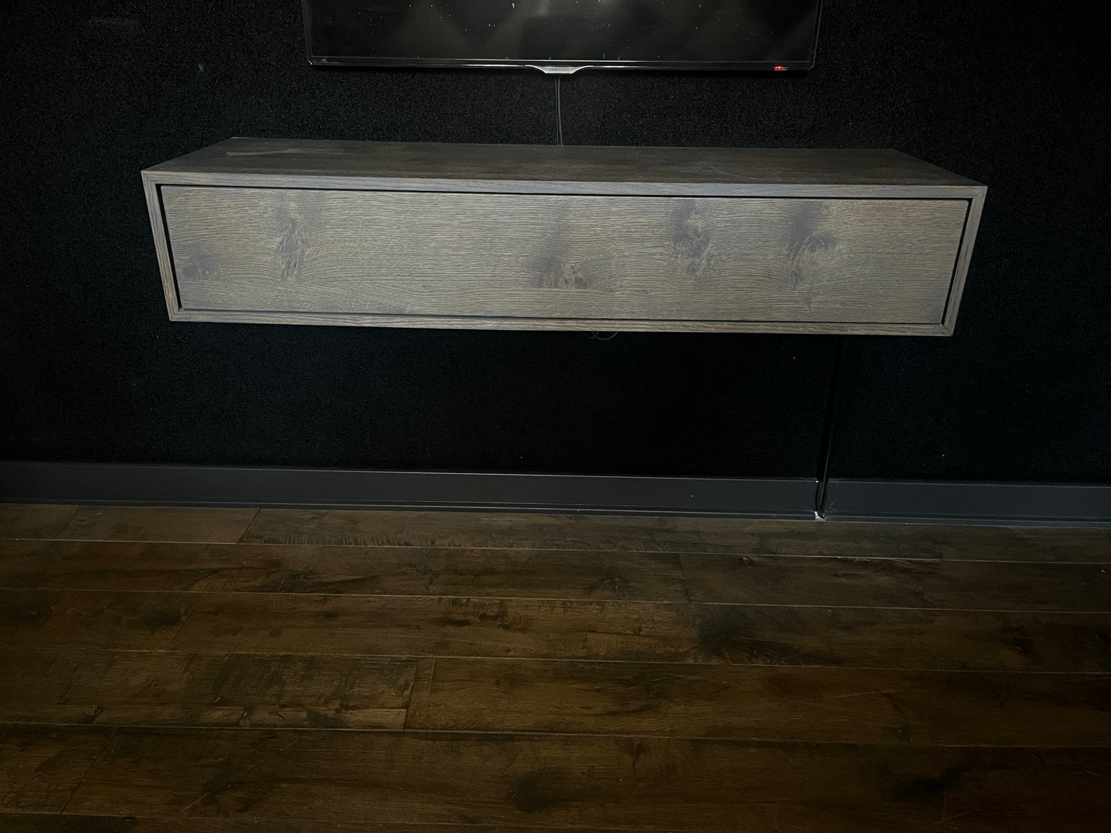 Zwevend TV-meubel met lade - Donker hout, 100 tot 150 cm, Ophalen of Verzenden, Zo goed als nieuw, Minder dan 100 cm