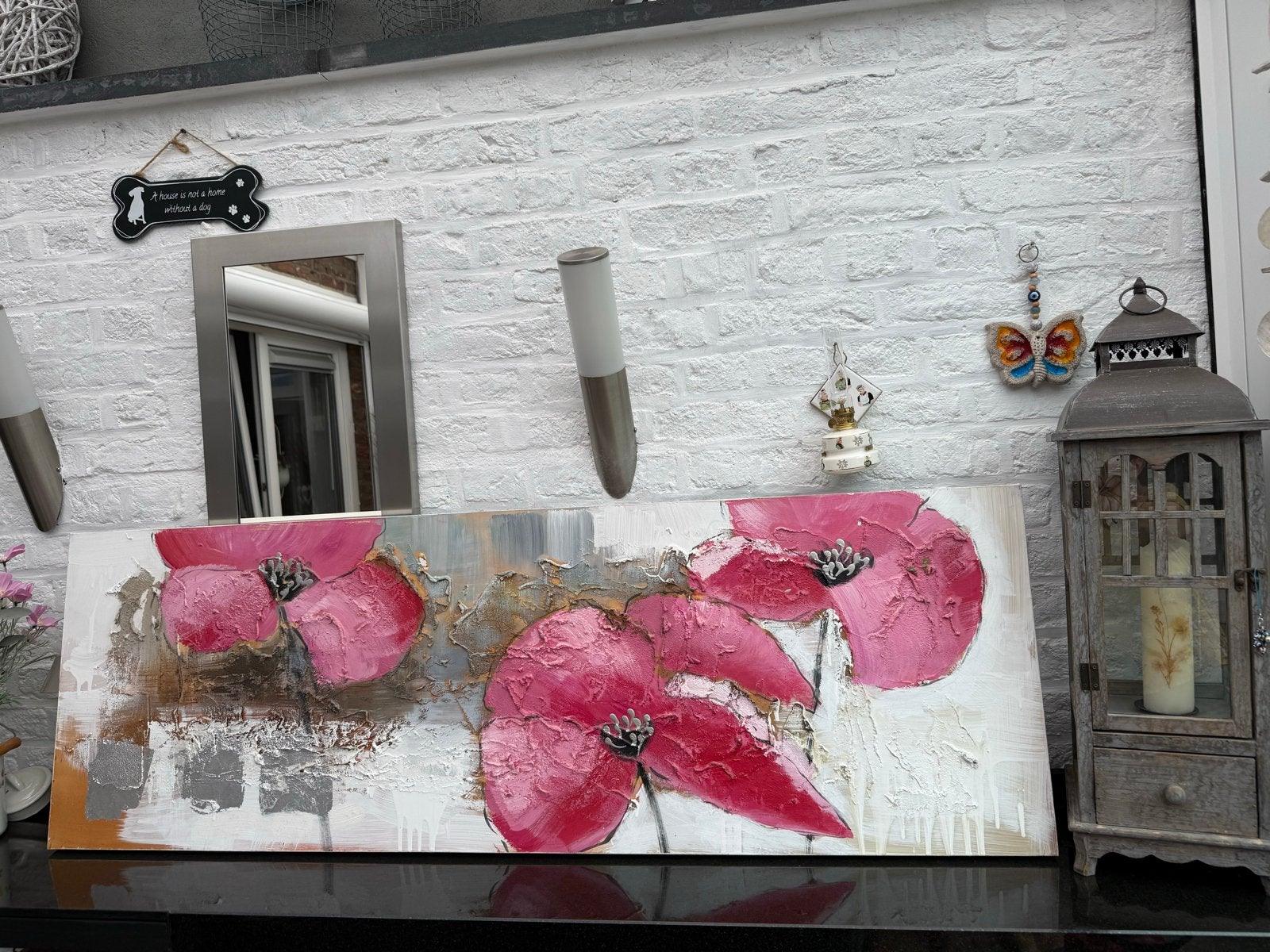 Mooi schilderij met bloemen 150x50 cm, geen beschadigingen, Ophalen, Met textuur, Bloemen