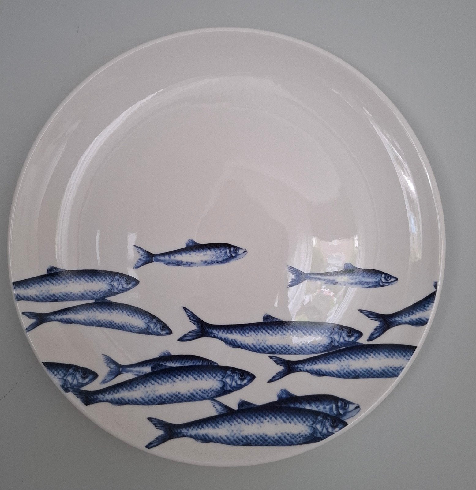 Heinen Delfts Blauw wandbord - Vissen, Ophalen of Verzenden