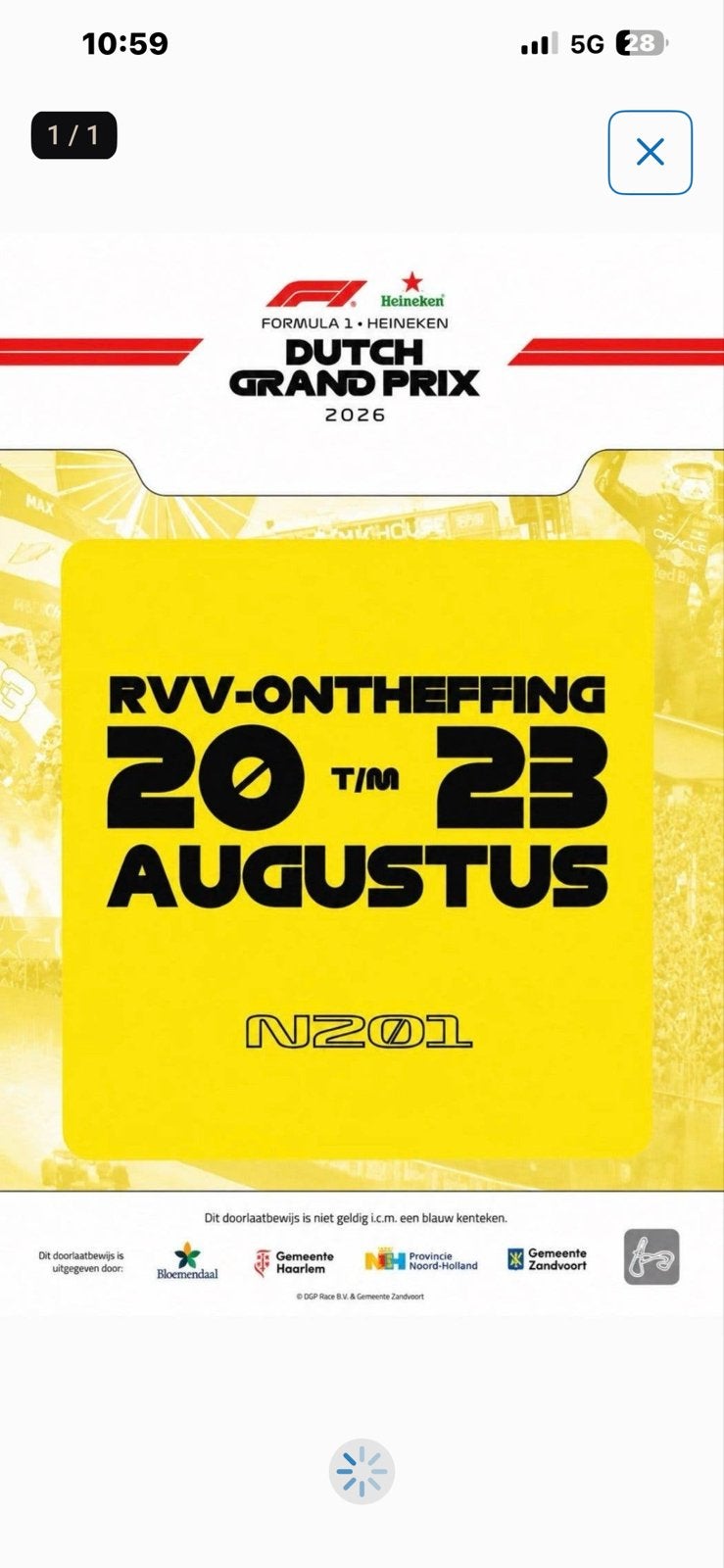 RVV-ontheffing Dutch Grand Prix Zandvoort 2026, Ophalen of Verzenden, Nieuw, Formule 1