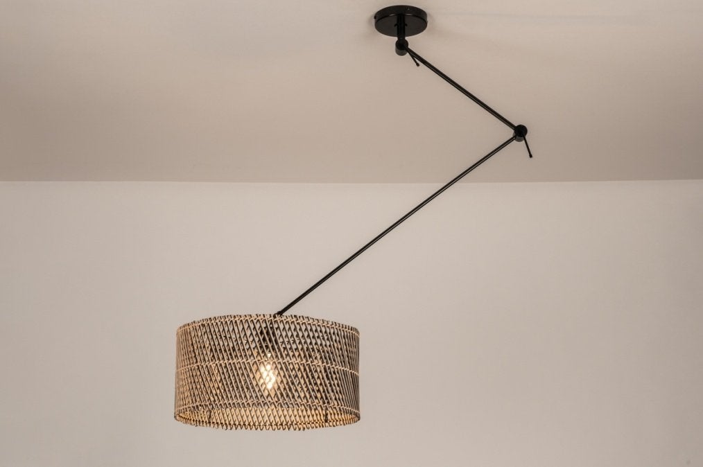 hanglamp bamboe riet 40 a 30cm kap bank tafel eethoek lamp, Ophalen of Verzenden, Nieuw, Hout