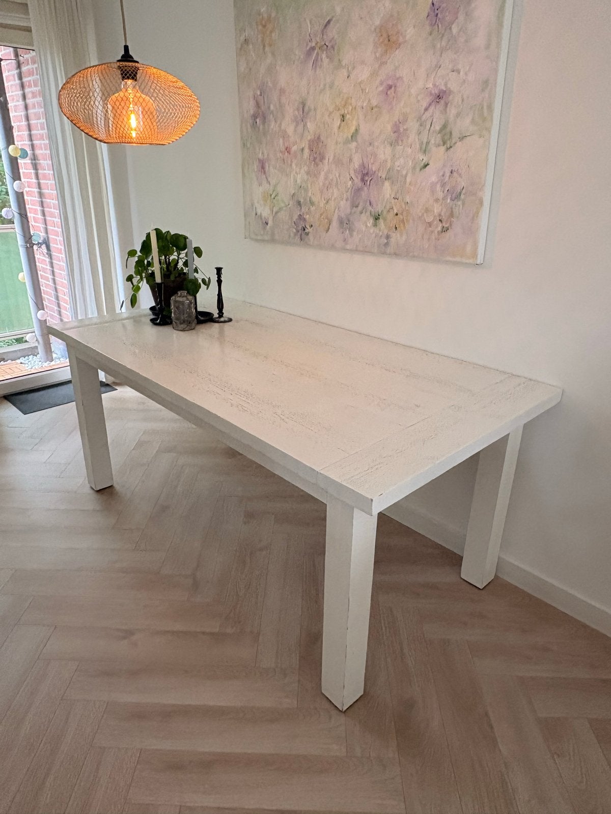 Afgeprijsd! Grene tafel 200x90x76 - Robuuste eettafel, Ophalen, Gebruikt, 50 tot 100 cm, Vijf personen of meer
