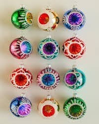 Vintage retro glazen kerstballen doos van 12 stuks, Ophalen of Verzenden, Nieuw