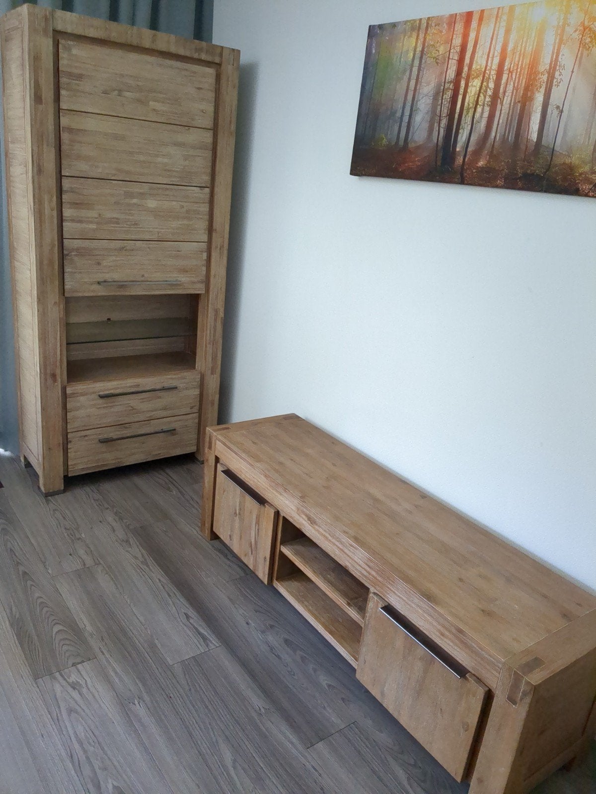 Acacia Houten TV Meubel en Kast - Set, Ophalen, Gebruikt, Minder dan 100 cm, Hout, accacia hout