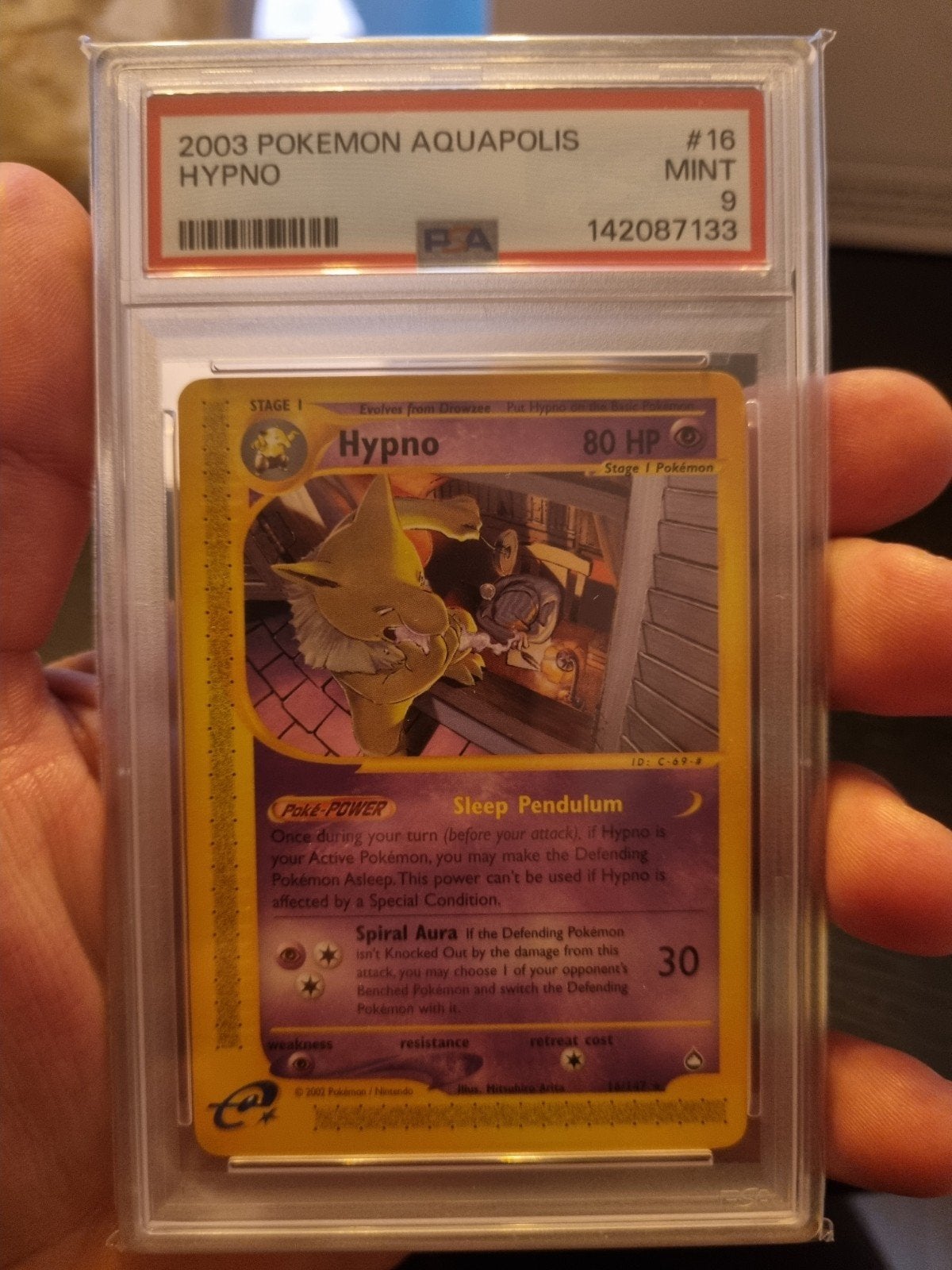 HYPNO 16/147 AQUAPOLIS RARE NON-HOLO PSA 9 ! €150, Ophalen of Verzenden, Zo goed als nieuw, Losse kaart