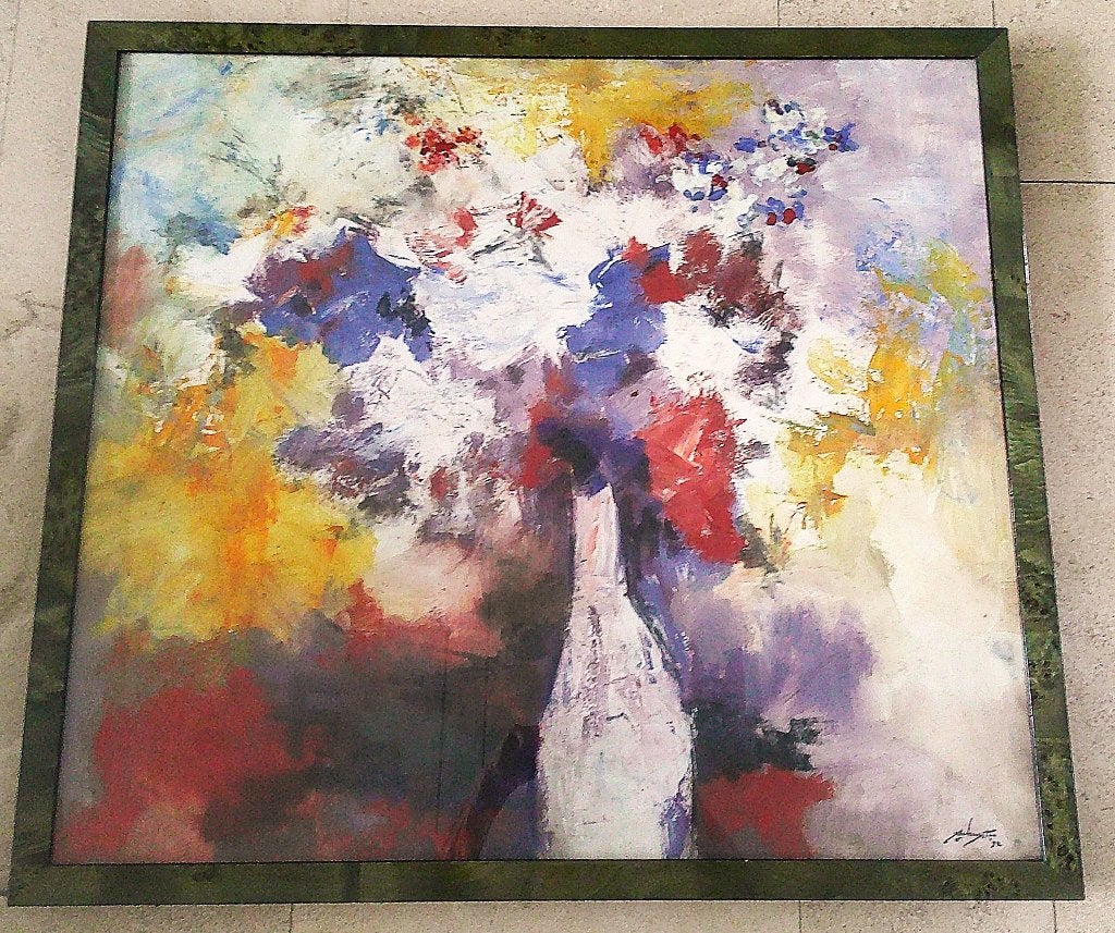 Bloemenweelde in vaas '92 - Jelle Hoogstra 1924-2003, Gouache, Expressionistisch, Ophalen of Verzenden, Papier