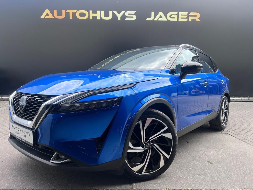 Nissan Qashqai 1.3 MHEV Tekna Plus Pano H&U Stoelmassage Car, Auto's, Gebruikt, Zwart, 4 cilinders, Blauw