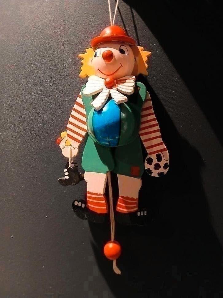 Vintage Houten Trekpop Clown, Kinderen en Baby's, Speelgoed | Babyspeelgoed, Gebruikt, Overige typen, Ophalen of Verzenden