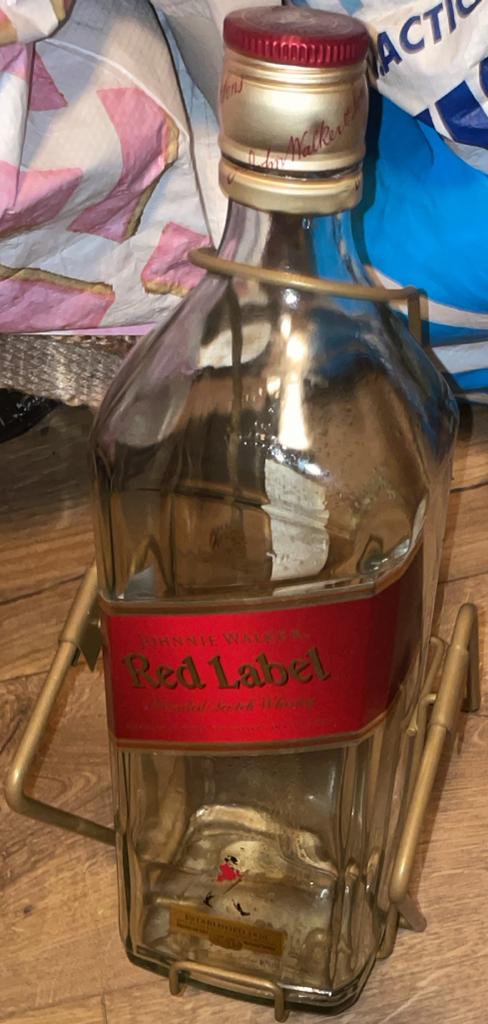 Lege Johnnie Walker Red Label 3L fles met tuimelhouder, Ophalen of Verzenden, Gebruikt