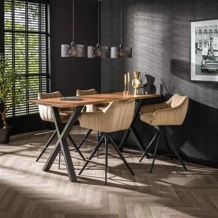4 stuks luxe draaibare barkrukken - velvet champagne, Ophalen, 60 tot 90 cm, Met voetsteun, Zo goed als nieuw