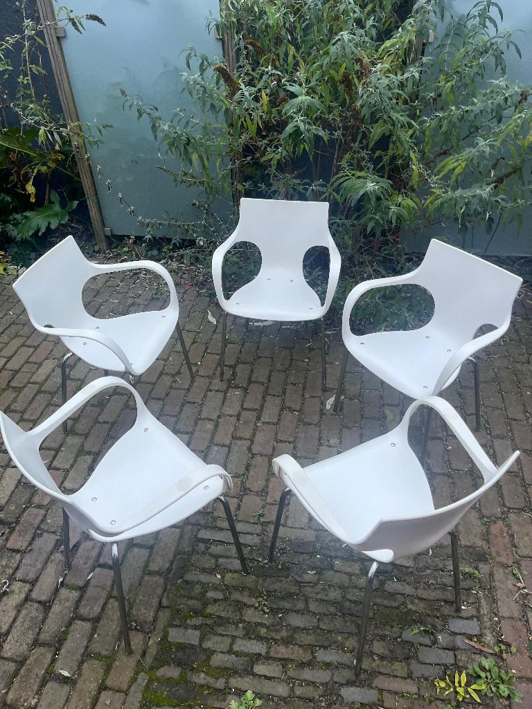 3x Jim DWDD stoelen Acta, Ophalen, Drie, Wit, Modern Industrieel