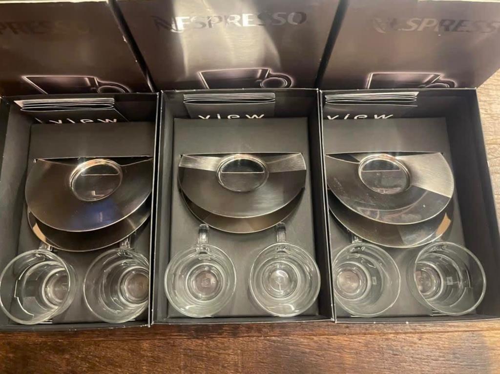 Nespresso Espresso glaasjes met onderbord, Huis en Inrichting, Nieuw, Ophalen of Verzenden, Glas, Overige stijlen
