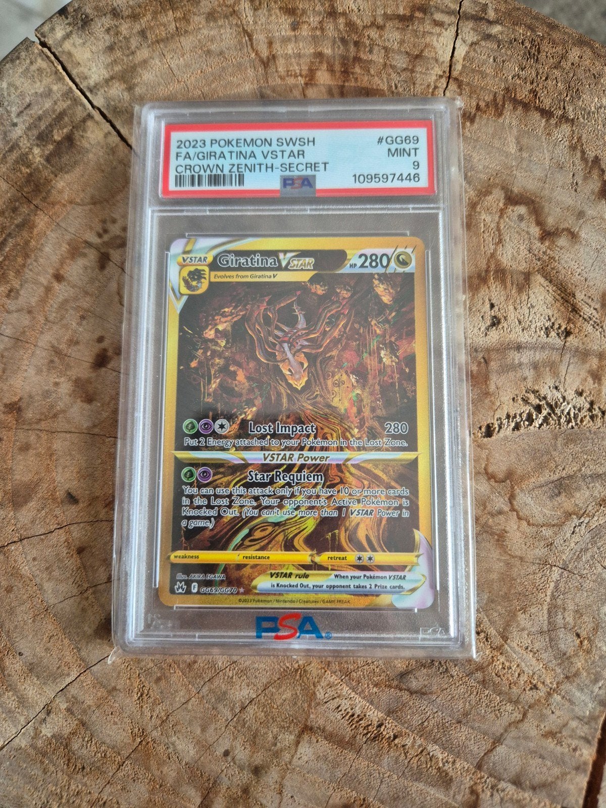 PSA 9 Giratina VSTAR GG69 Crown Zenith Pokémon Kaart, Hobby en Vrije tijd, Ophalen, Zo goed als nieuw, Losse kaart