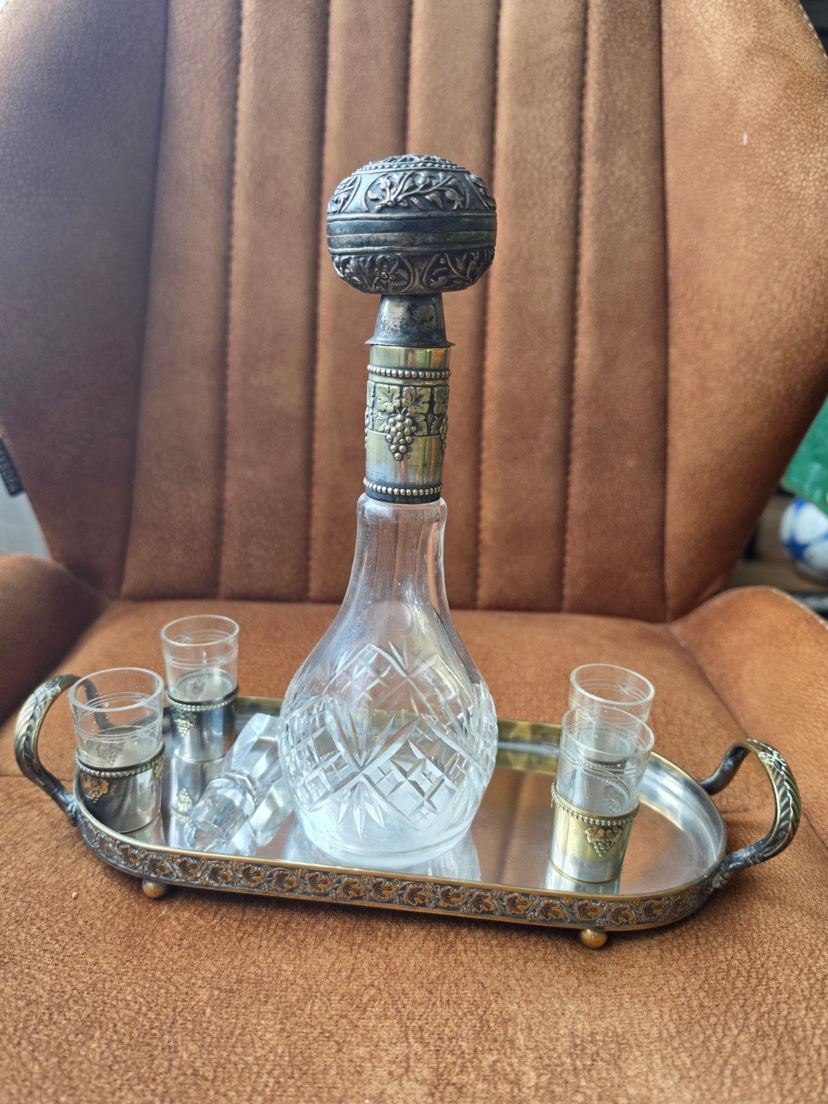 Kristallen karaf set met echt zilver stolp, Ophalen of Verzenden, Zilver