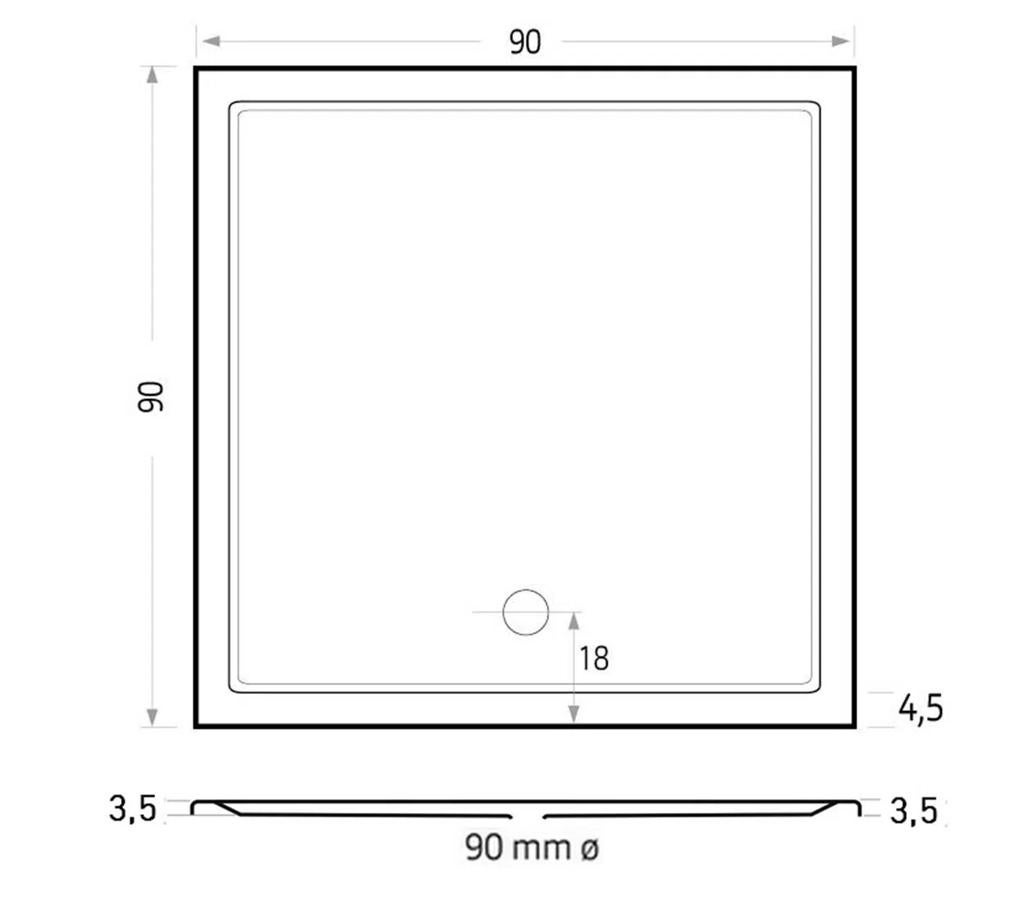 Douchebak 90x90 cm wit, vierkant, met afvoer, Ophalen, Nieuw, Douche