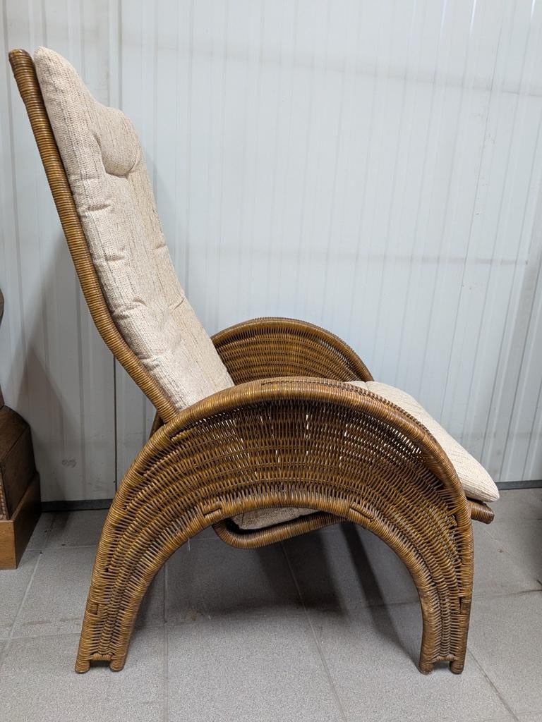 Vintage Rotan Lounge Set | 2 Relax Fauteuils + Tafel | Jaren, Ophalen, Gebruikt, Twee, Bruin