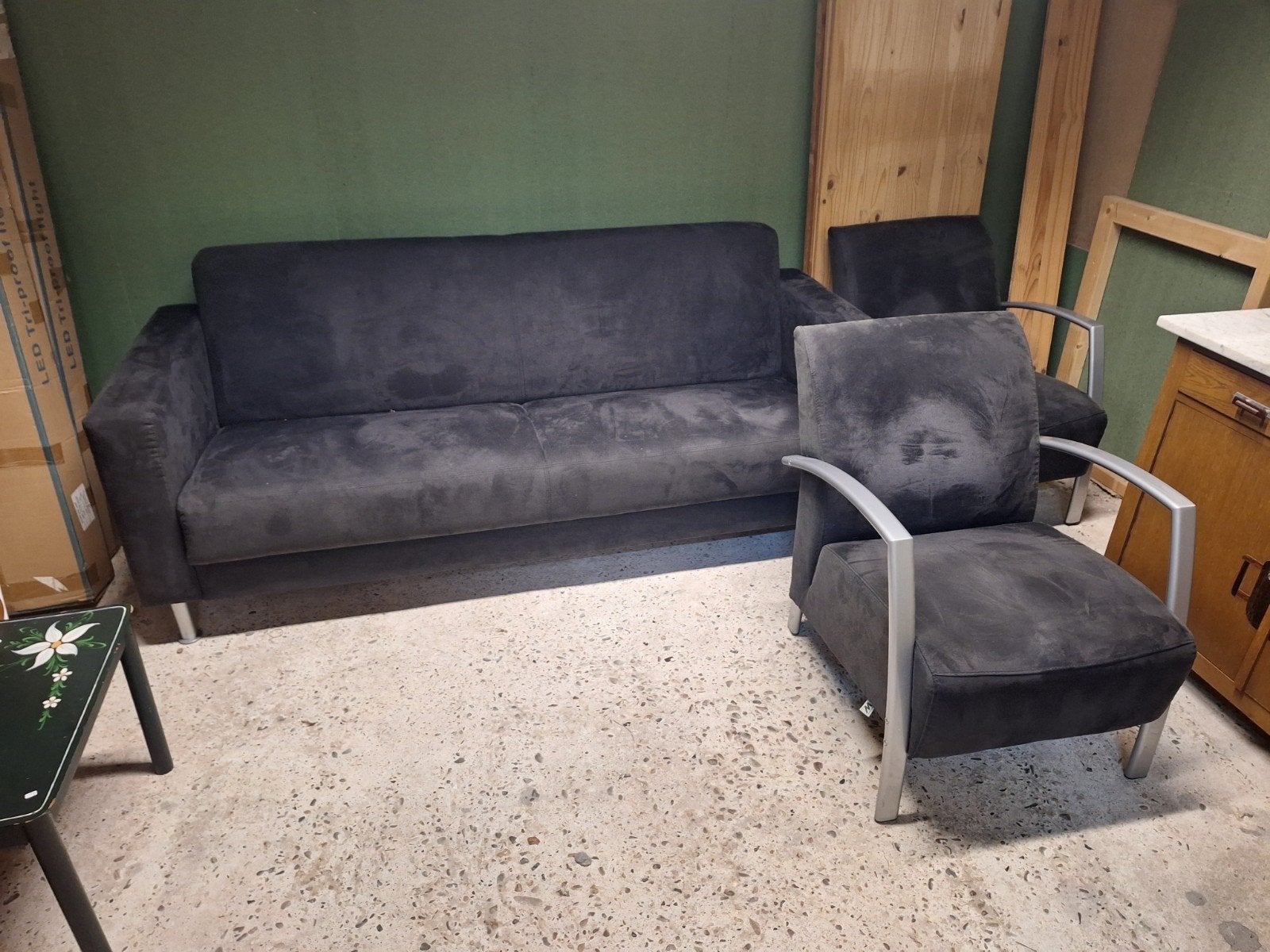 Montèl bankstel bank met stoelen stoel stof metaal, Huis en Inrichting, Banken | Complete zithoeken, Ophalen, Gebruikt, Stof, Montèl