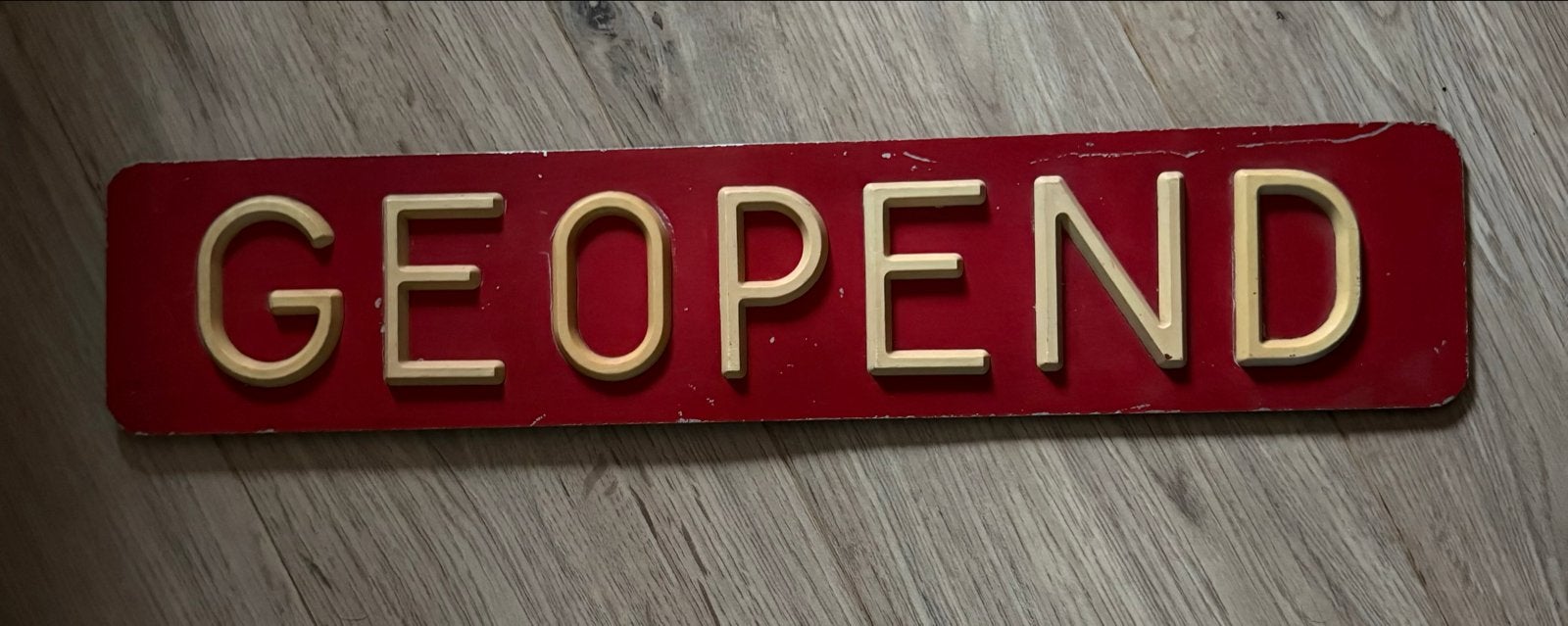 Vintage 'GEOPEND' bord uit de jaren '70, Ophalen of Verzenden