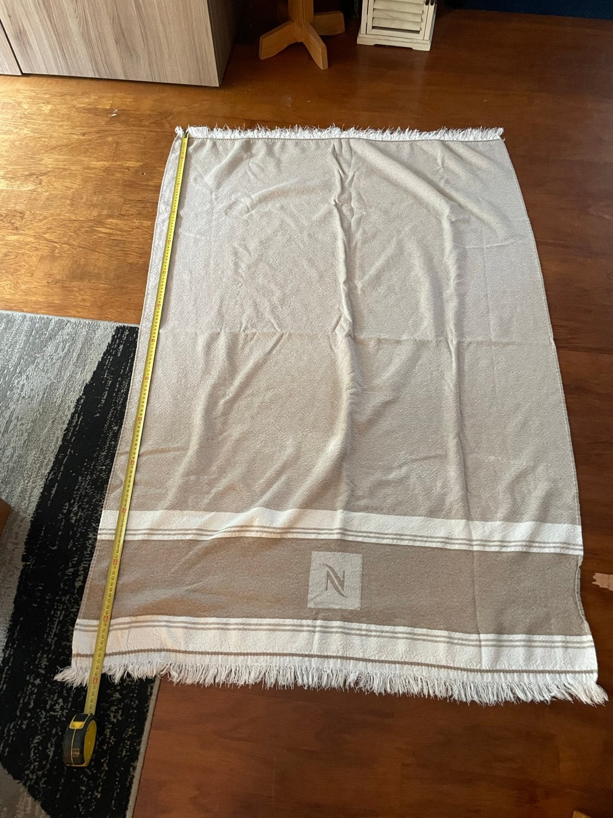 Nespresso strandlaken/plaid van gerecycled katoen, Katoen, 140 cm, Beige, Nieuw