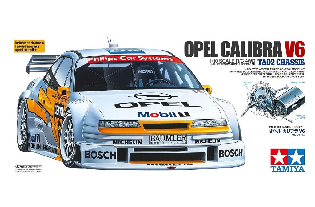 Tamiya Opel Calibra V6, 1/10 RC 4WD met de TA02 Chassis, Nieuw, Schaal 1:10, Auto onroad, Ophalen