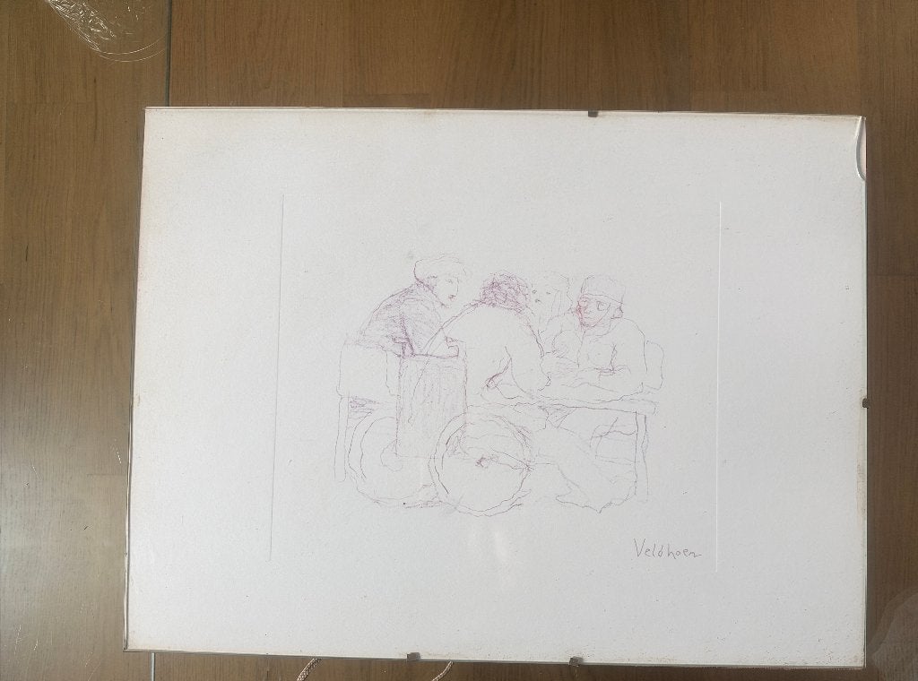 Originele ets Aat Veldhoen – (ingelijst 30x40), Ophalen, 30 cm, Overige technieken, Portret