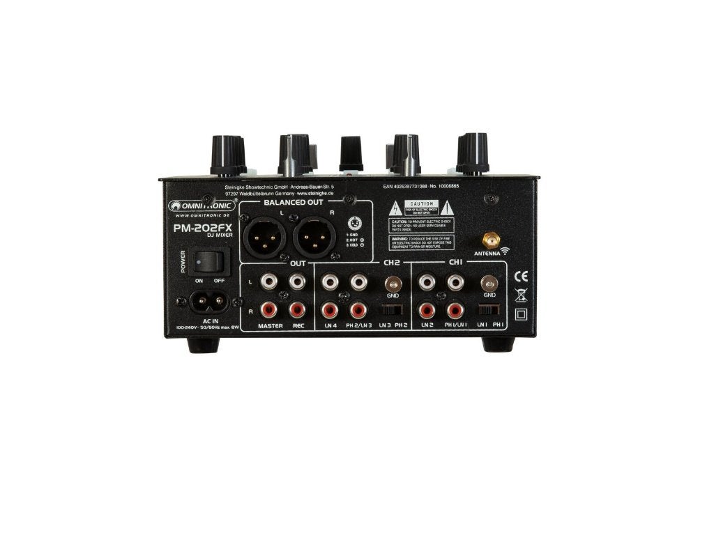 OMNITRONIC PM-202FX 2-Channel DJ Mixer with Filter, FX, ., Minder dan 5 kanalen, Nieuw, Microfooningang
