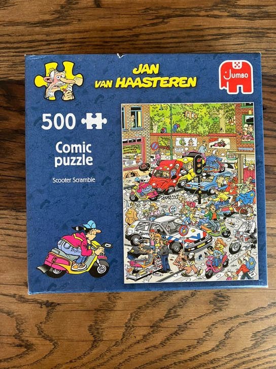 Jan van Haasteren legpuzzel Scooter Scramble 500st. compleet, Ophalen, 500 t/m 1500 stukjes, Gebruikt, Legpuzzel