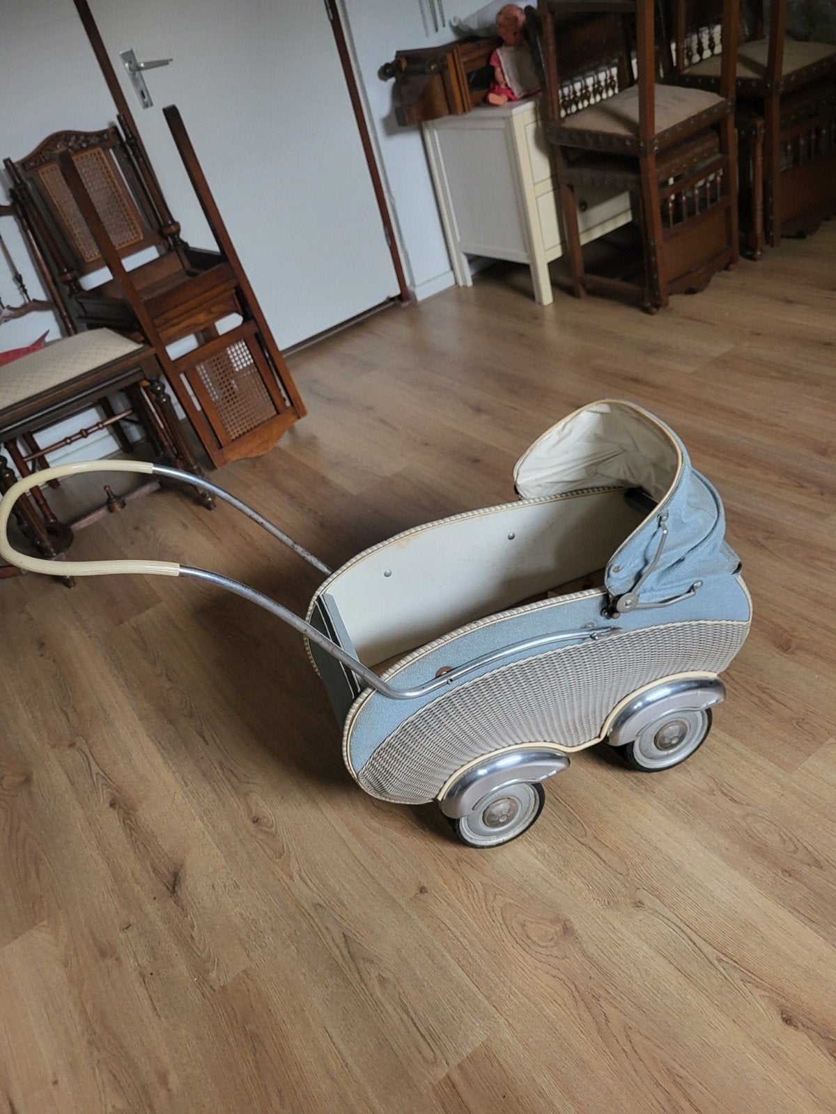 Vintage Poppenwagen - Klassieke Blauwe Kinderwagen, Ophalen, Gebruikt, Kinderwagen, Overige merken