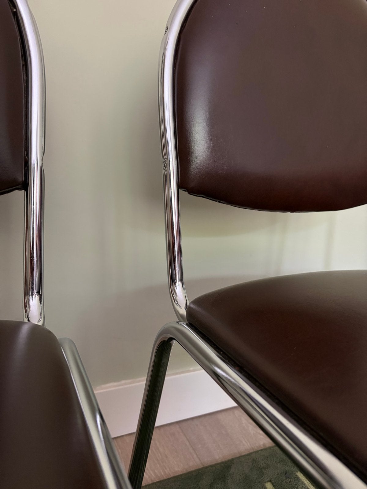 Vintage buisframe stoelen chroom (set 2) – bruin skai leer, Ophalen, Gebruikt, Twee, Bruin