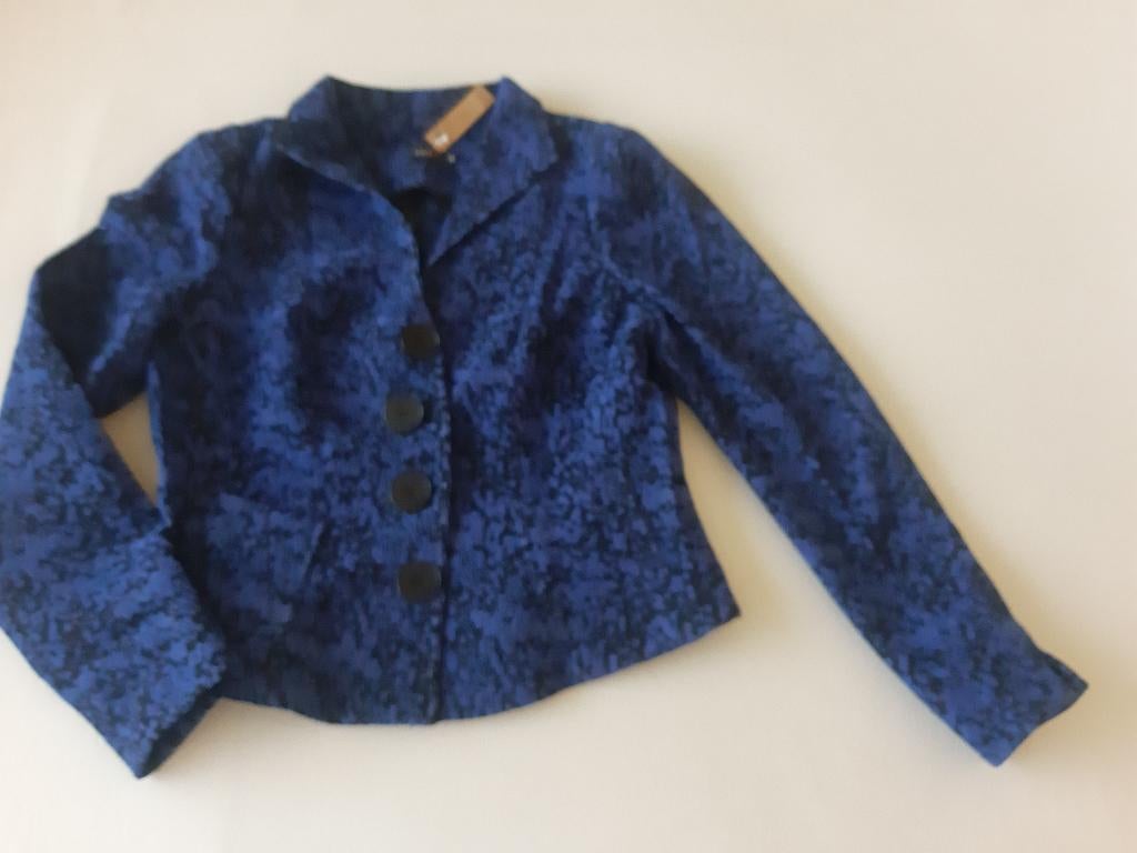 prachtig blauw/zwart jasje Moq maat 42, Kleding | Dames, Jasjes, Kostuums en Pakken, Ophalen, Blauw, Maat 42/44 (L), Moq