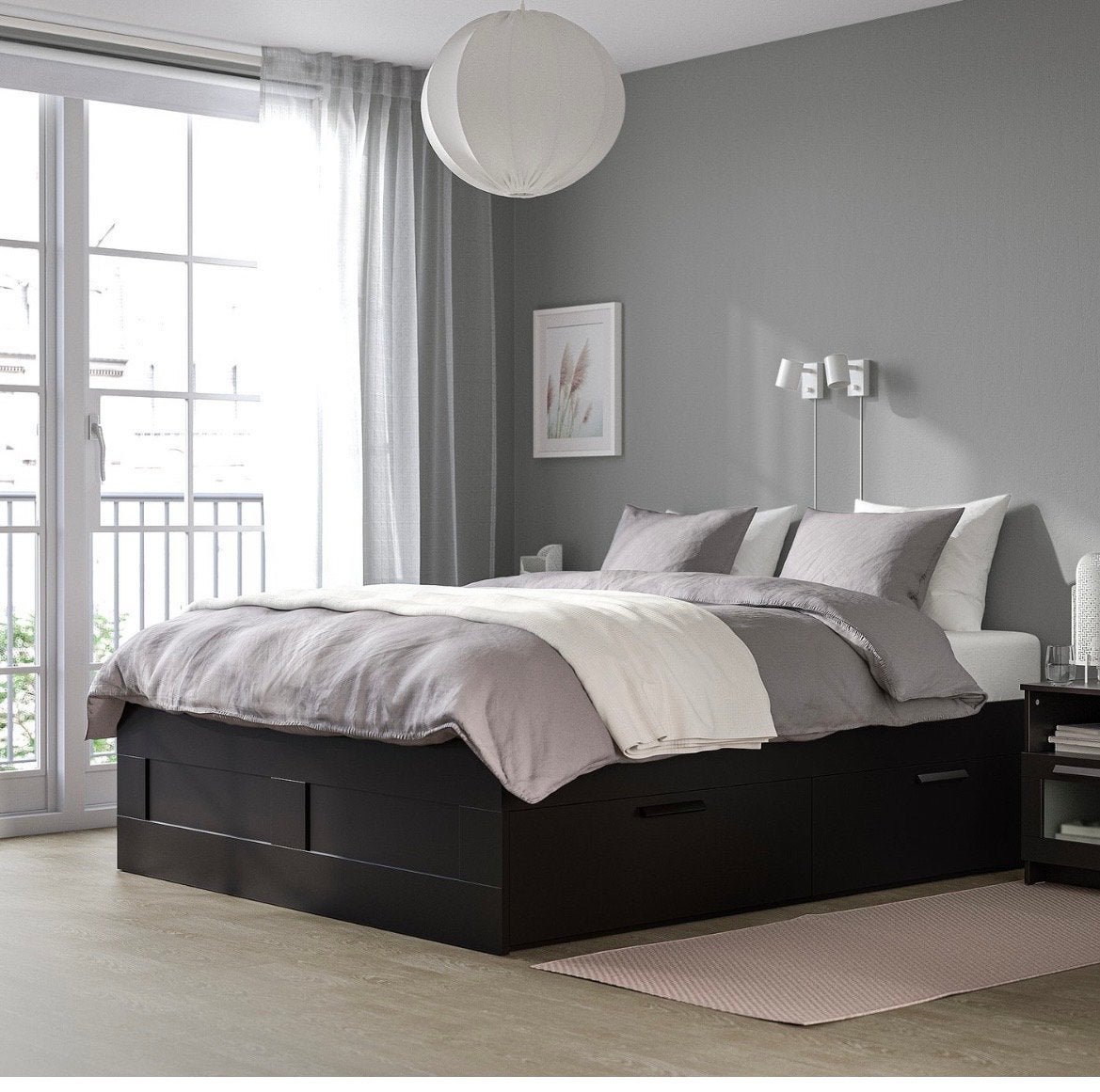 IKEA Brimnes bed met opberglades - Zo goed als nieuw, Ophalen, Zwart, Tweepersoons, 140 cm
