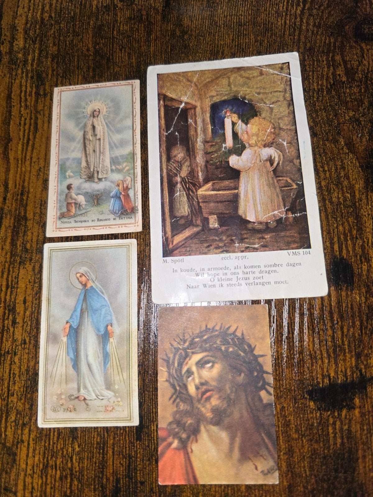 Set van 4 Antieke Religieuze Prentjes - Maria en Jezus, Antiek en Kunst, Antiek | Religie, Ophalen of Verzenden