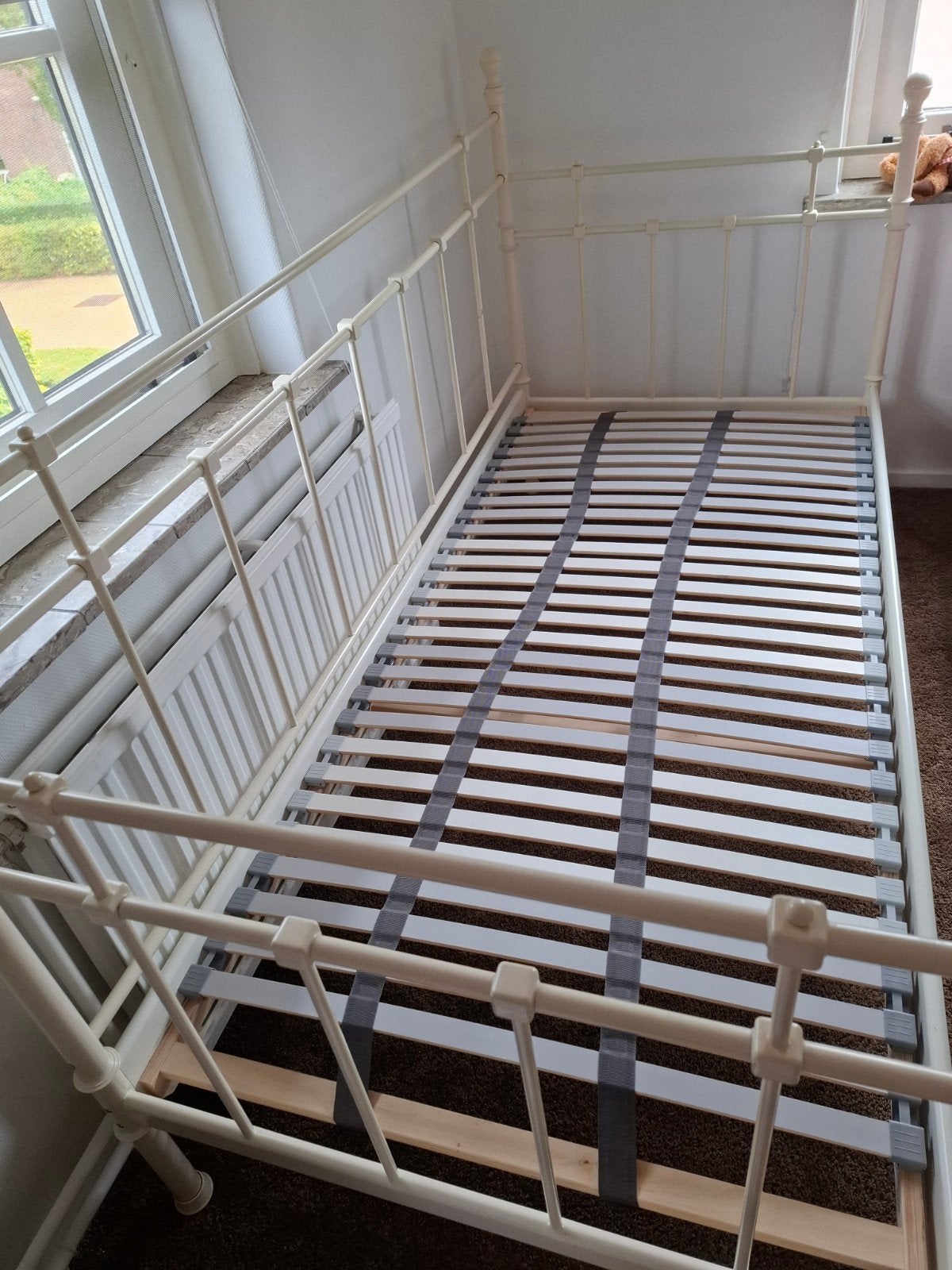 Eenpersoonsbed met lattenbodem - Wit metaal, Gebruikt, 90 cm, Eenpersoons, Wit
