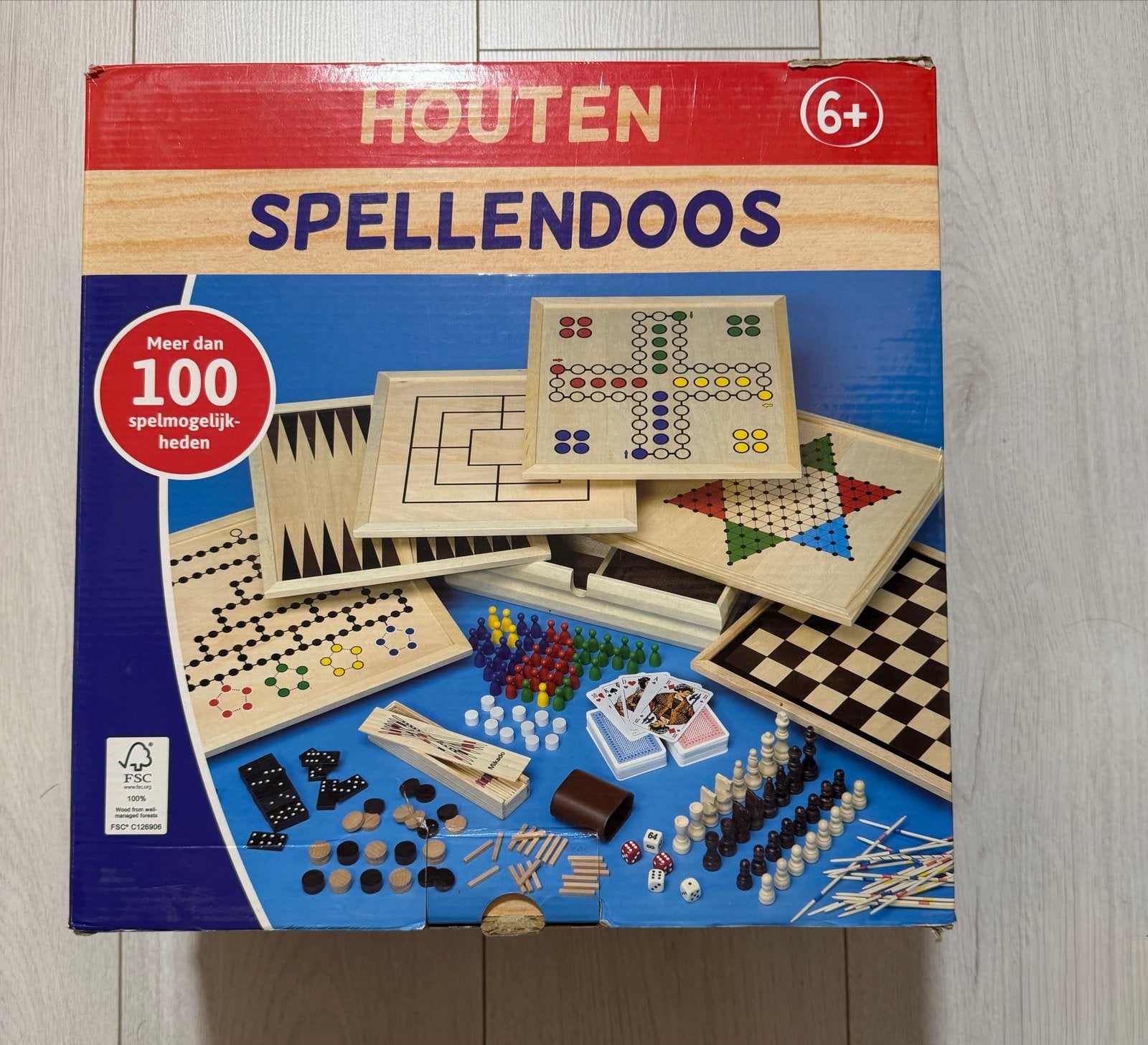 Houten Spellendoos - Meer dan 100 Spelmogelijkheden, Ophalen of Verzenden, Zo goed als nieuw