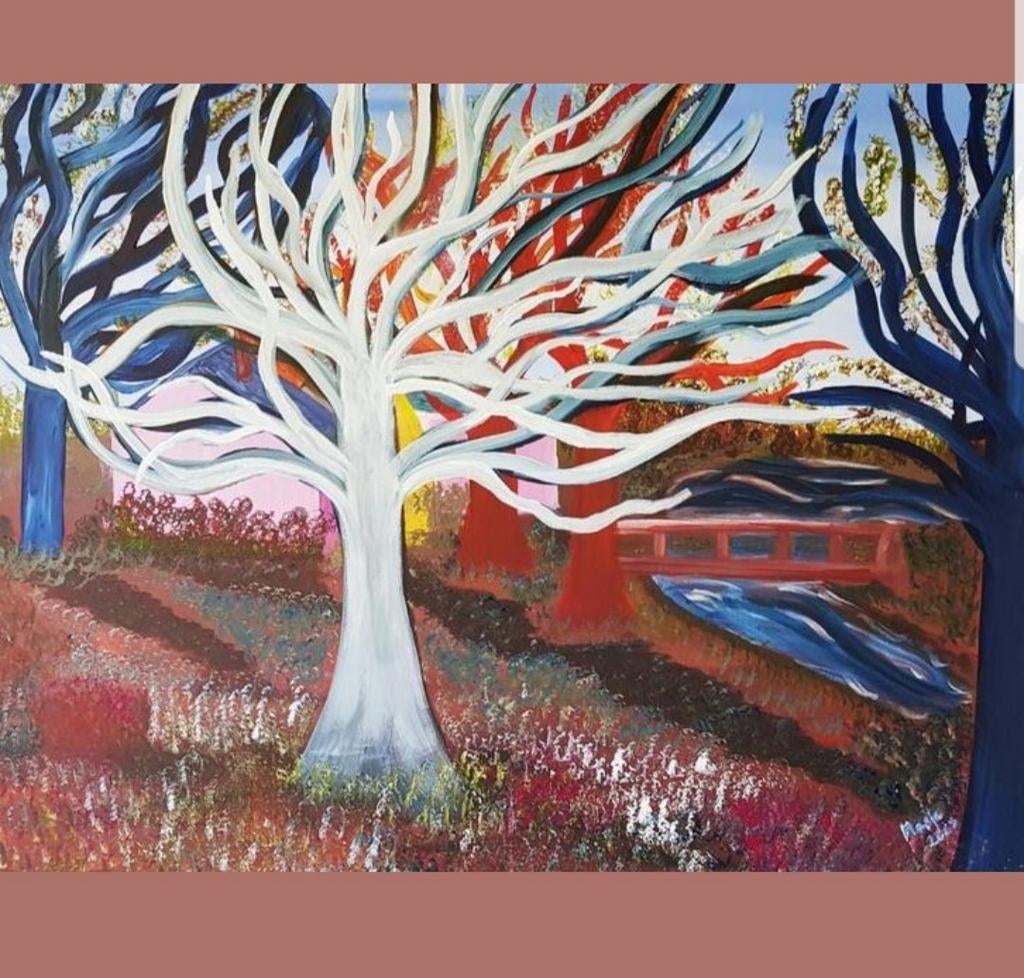 Schilderij WHITE TREE 70x90, origineel schilderij, Ophalen, Nieuw, Schilderij, 75 tot 100 cm
