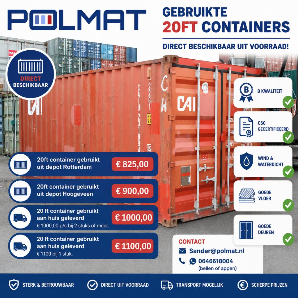 20 FT Zeecontainer gebruikt B Kwaliteit geleverd met kraan, Ophalen of Verzenden