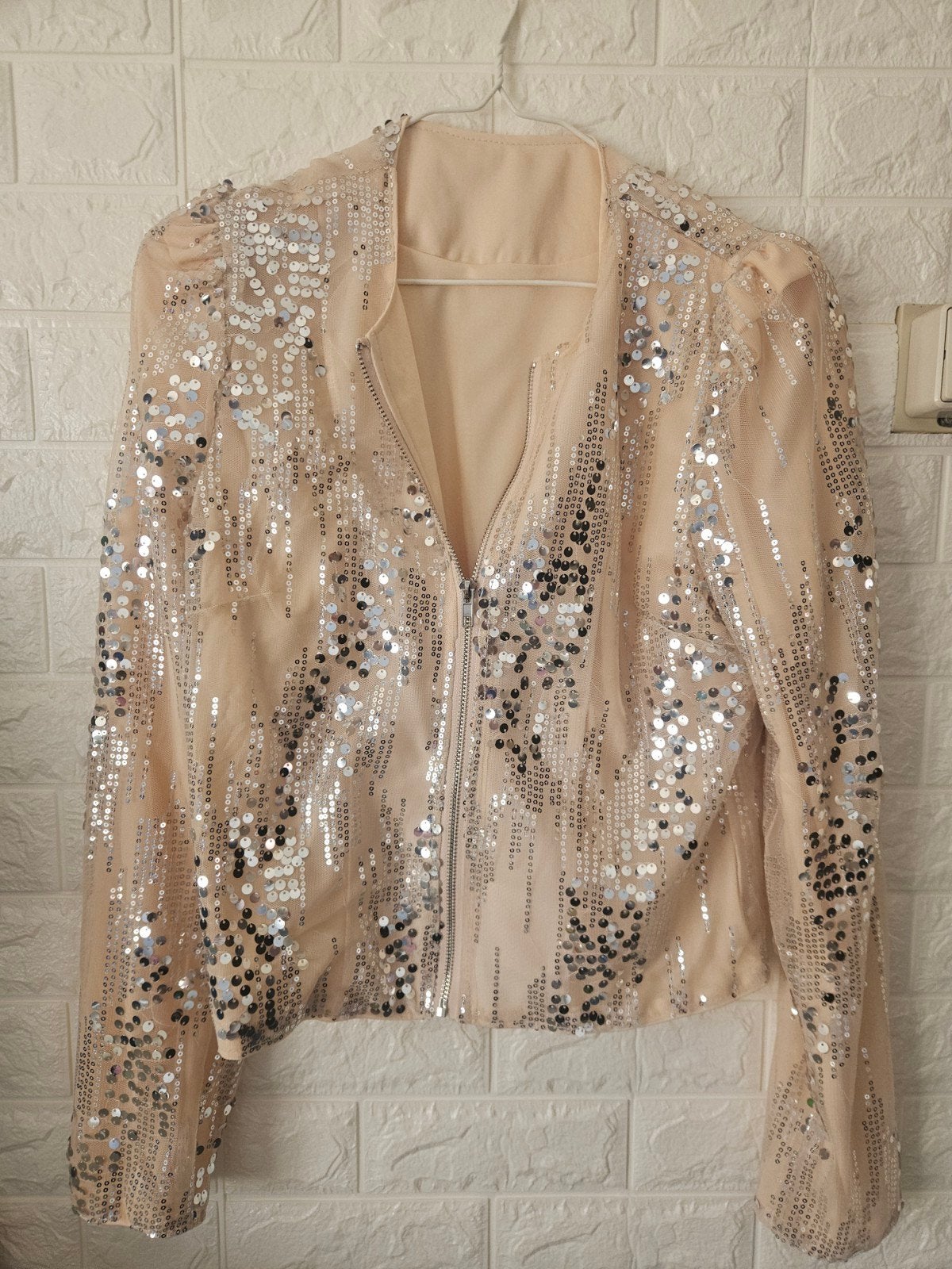 Glitter Jasje met Pailletten - Beige/Zilver, Maat 38/40 (M), Beige, Nieuw, Ophalen of Verzenden