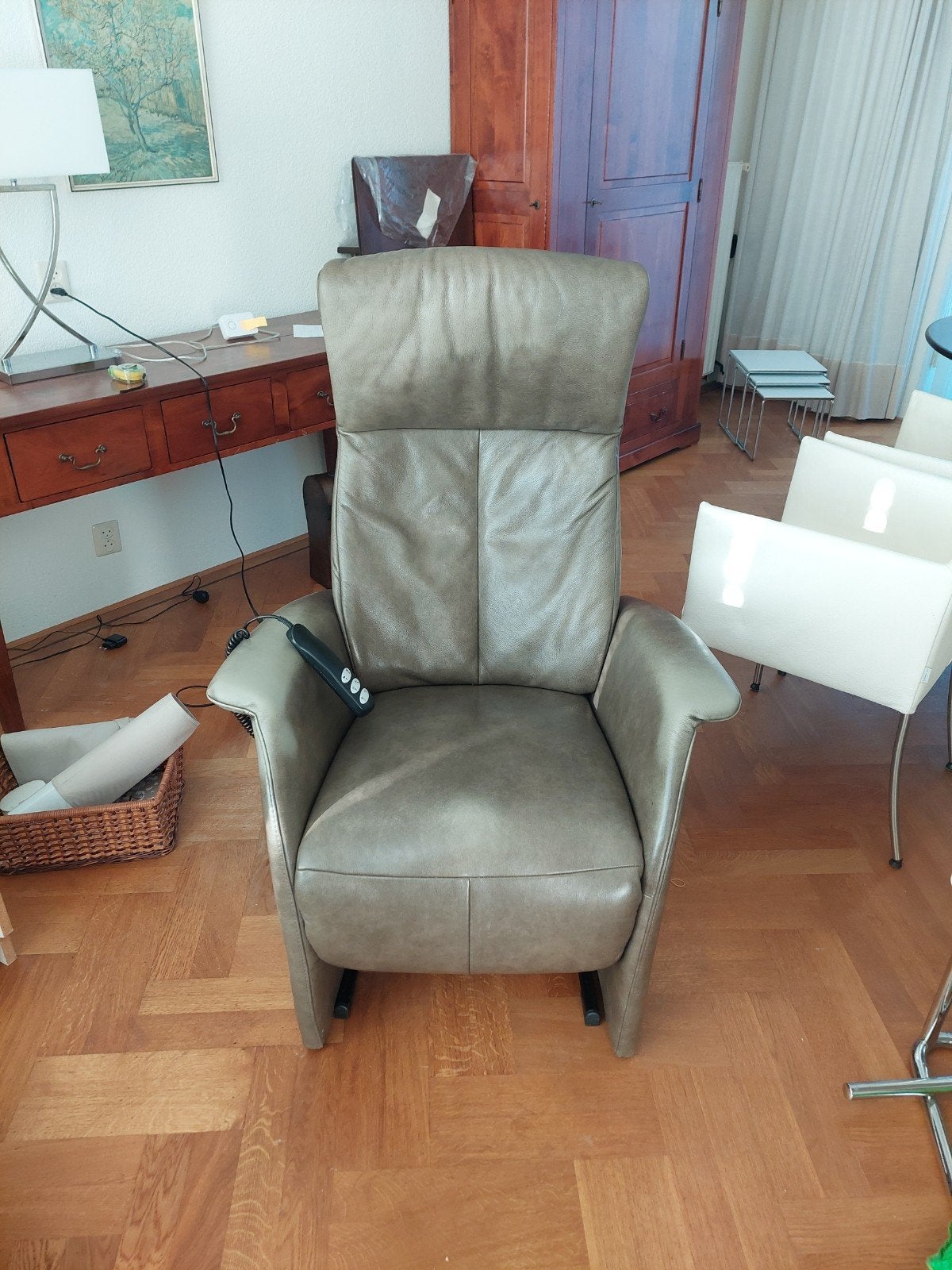 Sta op stoel groen/grijs, Huis en Inrichting, Fauteuils, Ophalen, Gebruikt, 75 tot 100 cm, X