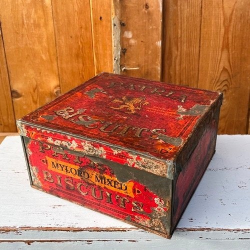 Blik Patria biscuits Mylord mixed origineel metaal rood oud, Ophalen of Verzenden