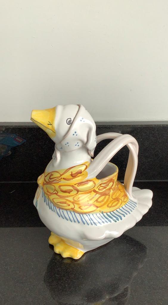 vintage handbeschilderde keramische eend-schenkkan, Ophalen of Verzenden